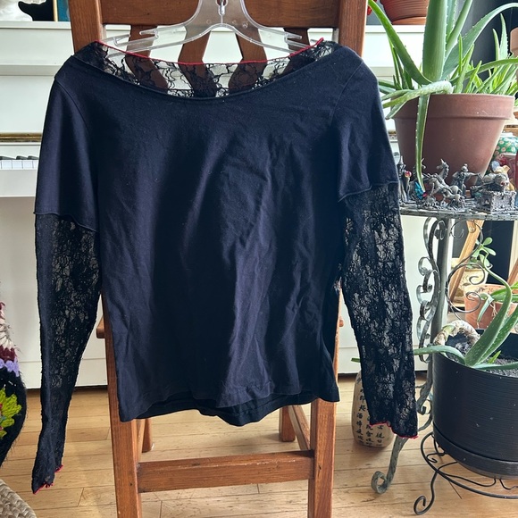 Elemente Clemente Black Y2K Embellished Floral Long Sleeve Tee Size Small - Picture 5 of 15